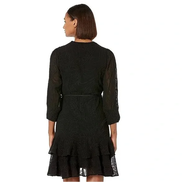 All Saints | Dresses | Ari Ossia Embroidered Faux Wrap Dress Black